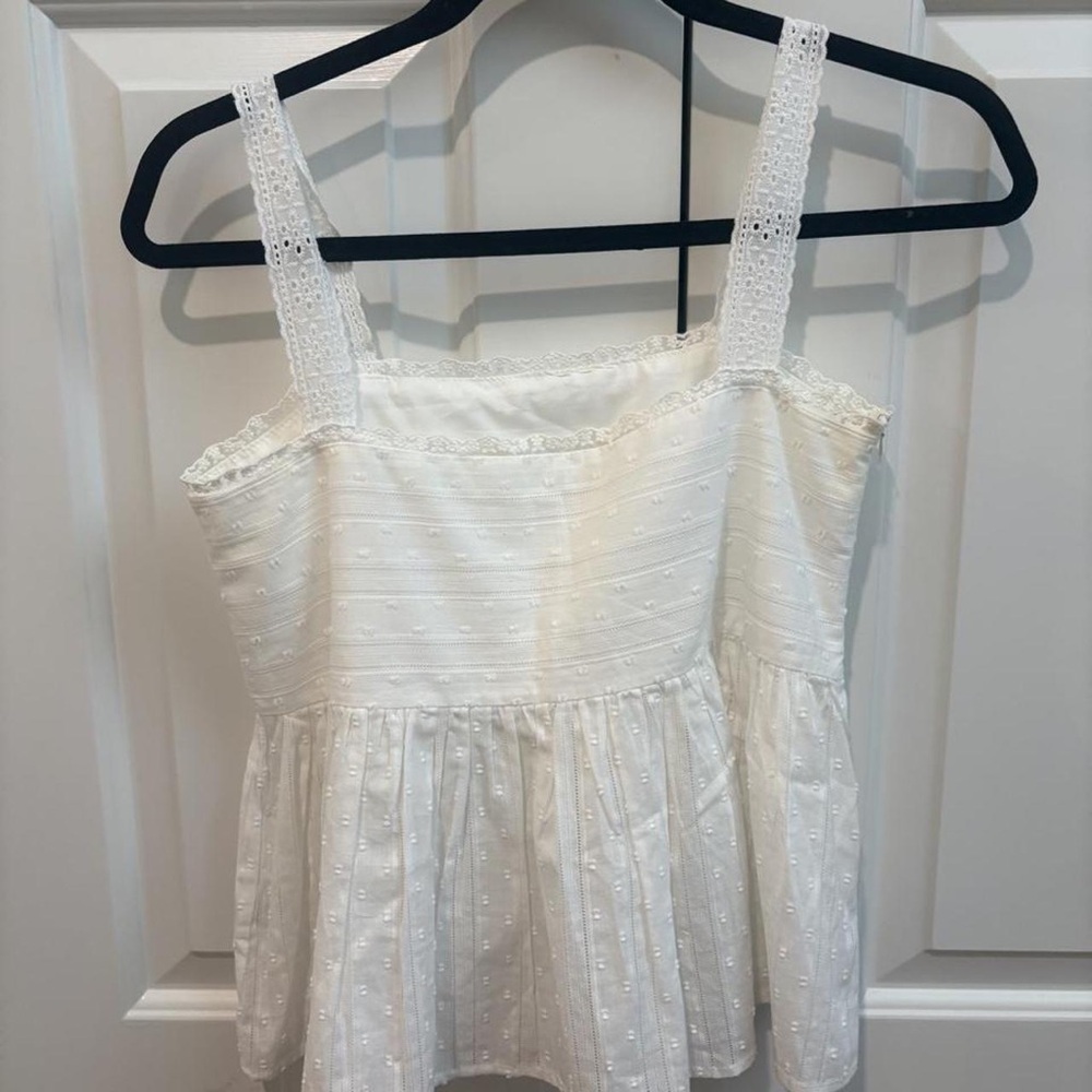 White Lace-Trim Peplum Tank Top
